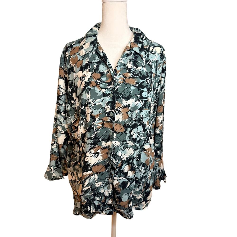 Covington women’s long-sleeve, button-down blouse abstract floral print size XL